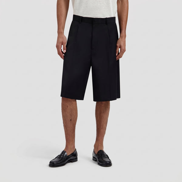 Tropical Wool Blend Tailored Shorts - Black