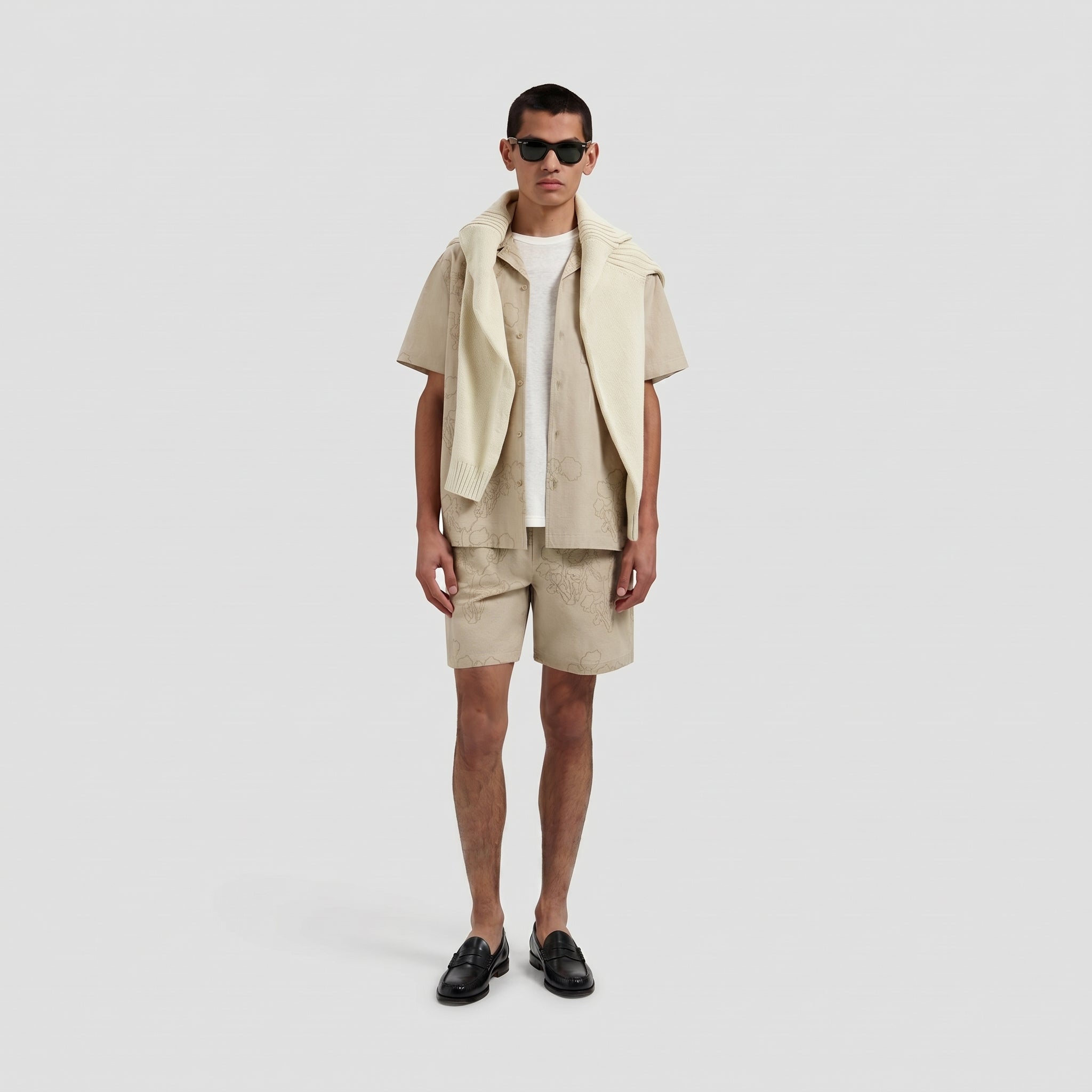 Embroidered Flower Shorts - Cement