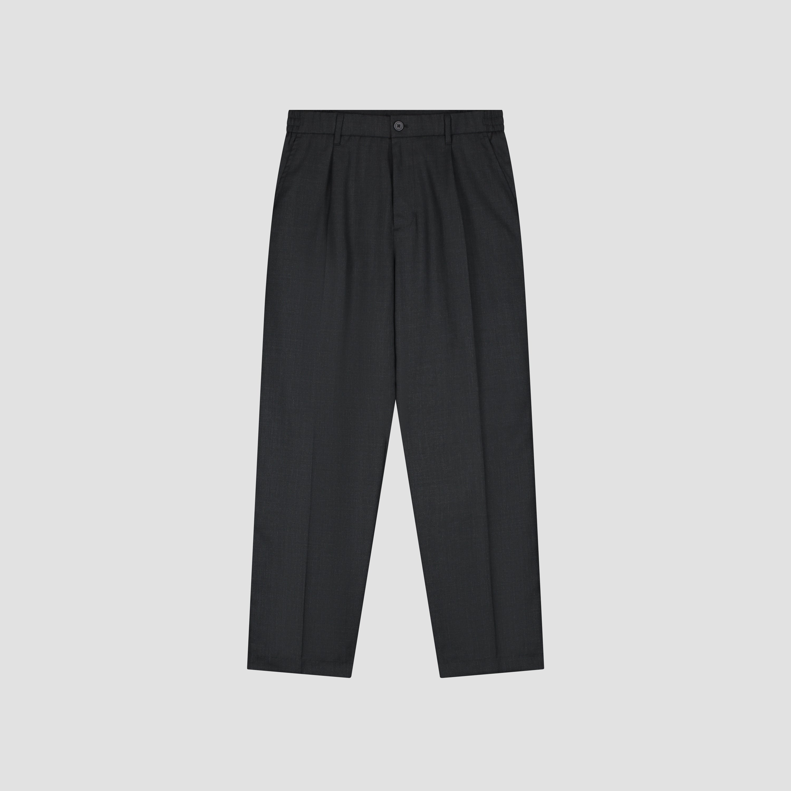 Regular Wool Blend Pleated Pant - Charcoal