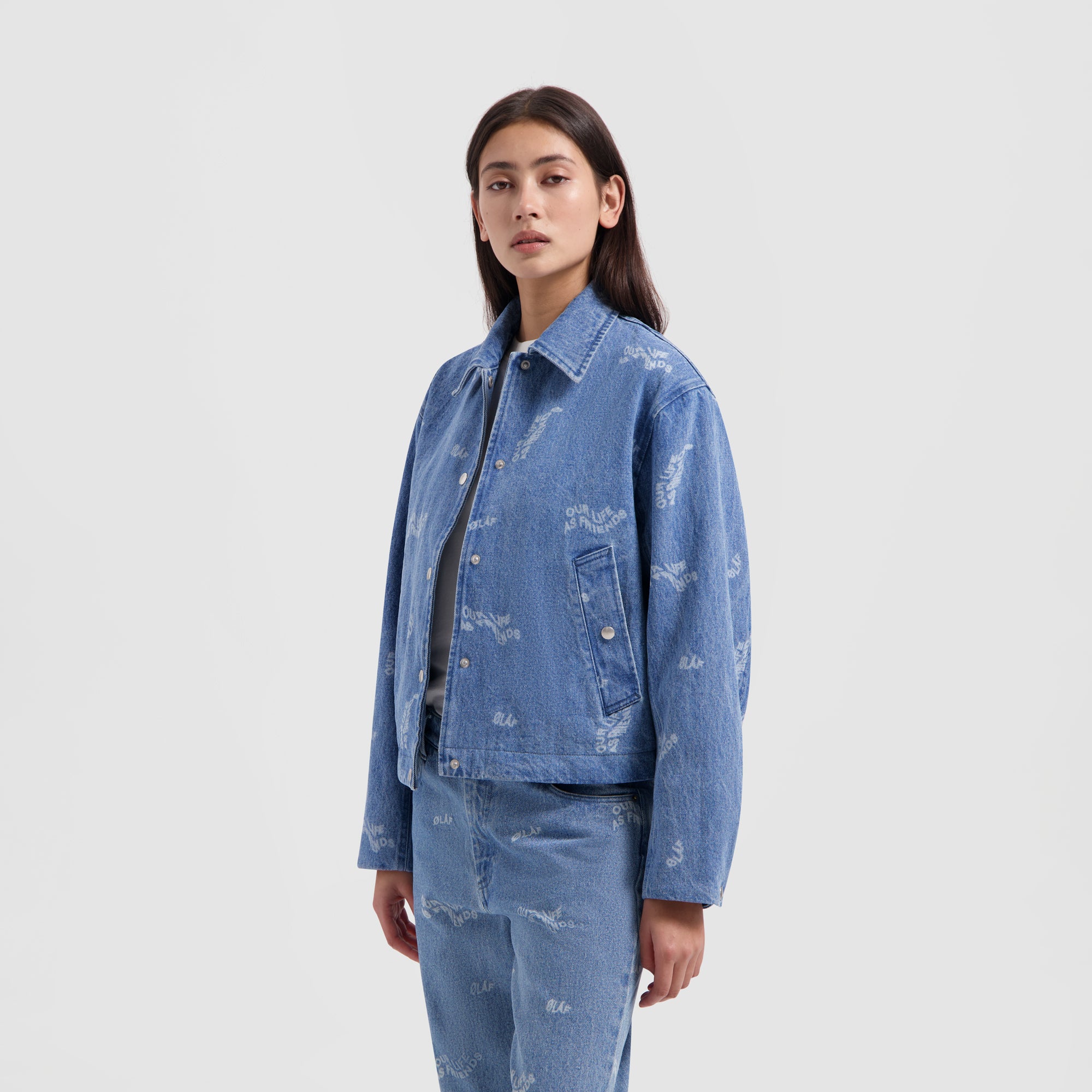 WMN Wavy AOP Coach Jacket - Light Denim
