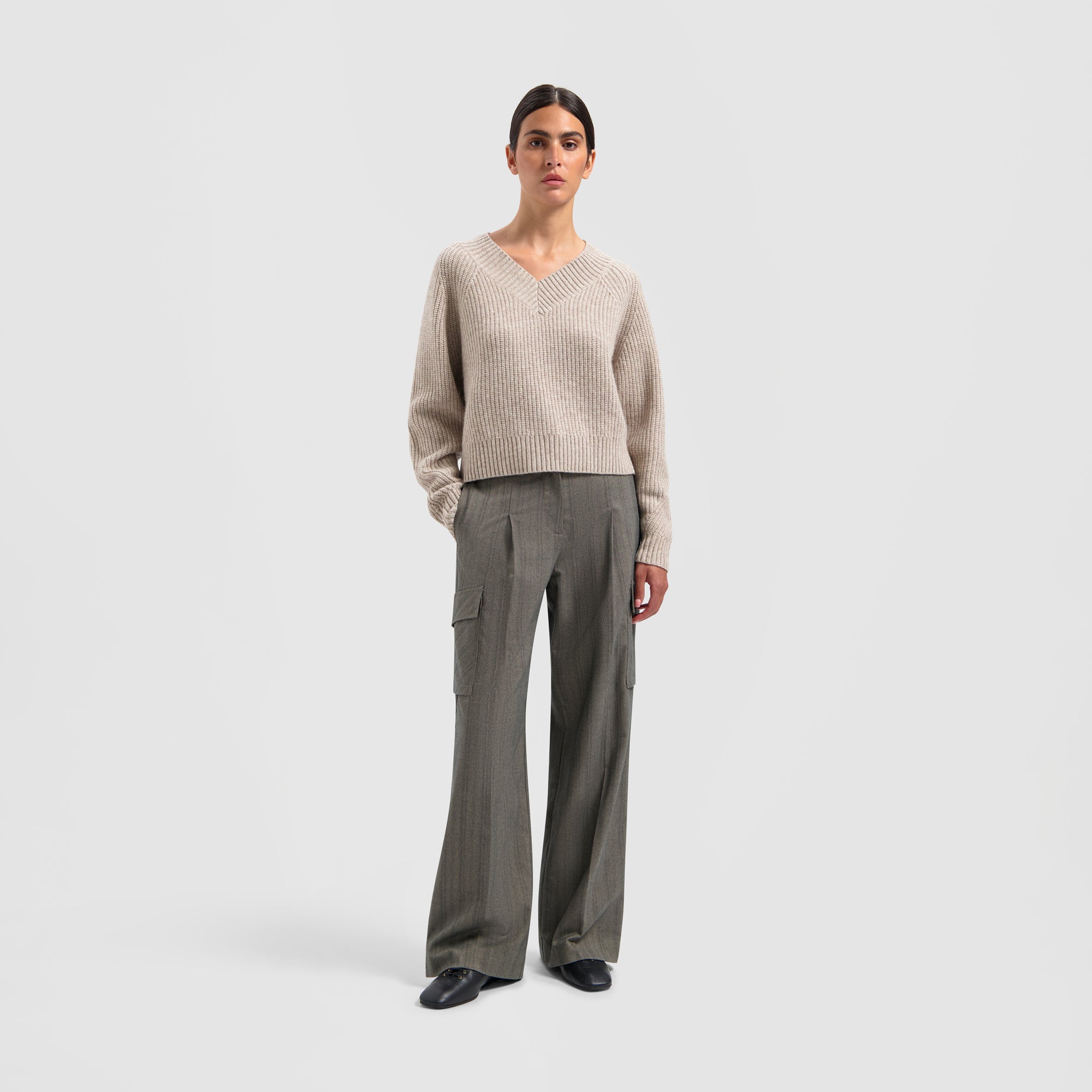 Herringbone Cargo Pants - Brown