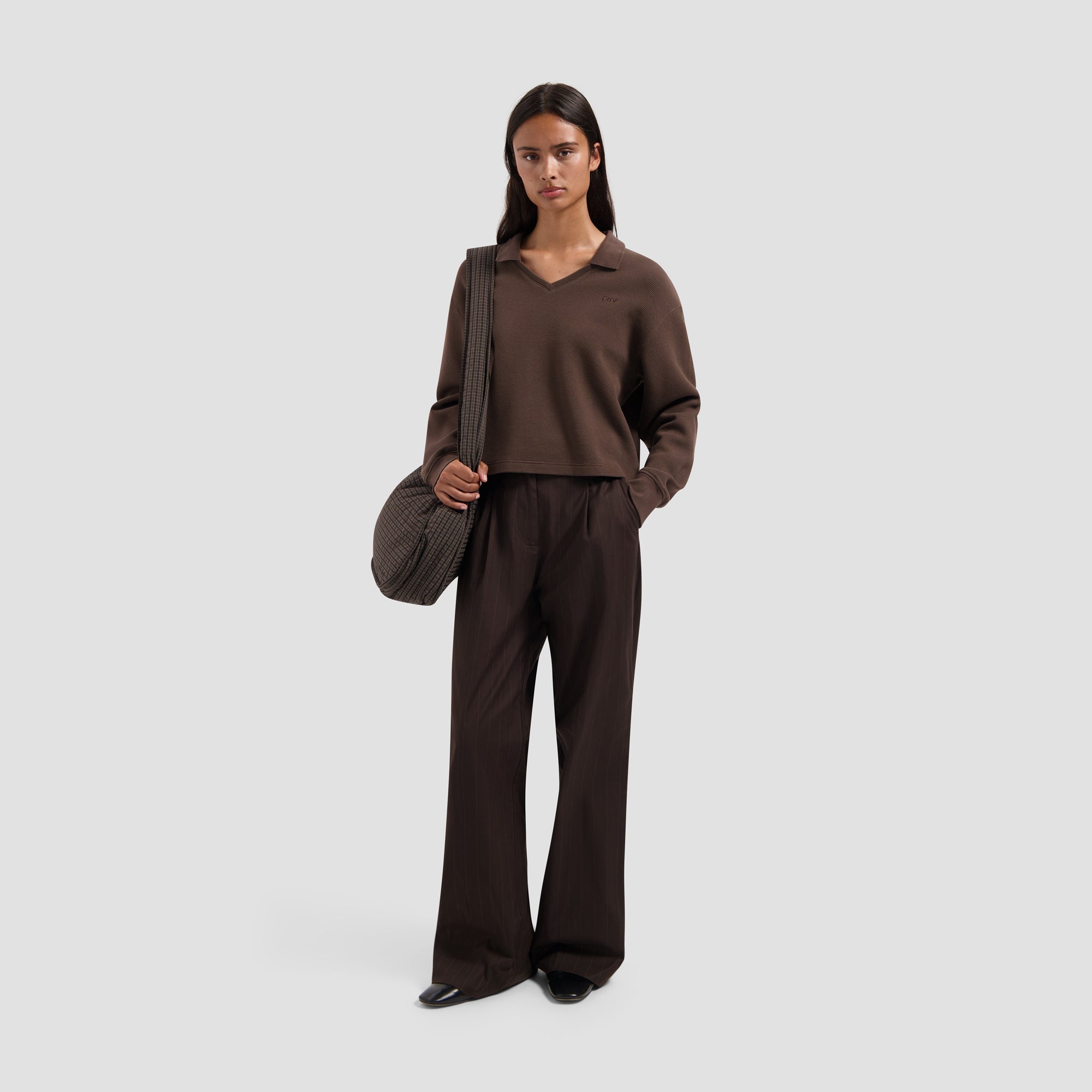 Pinstripe Tailored Trousers - Hot Fudge