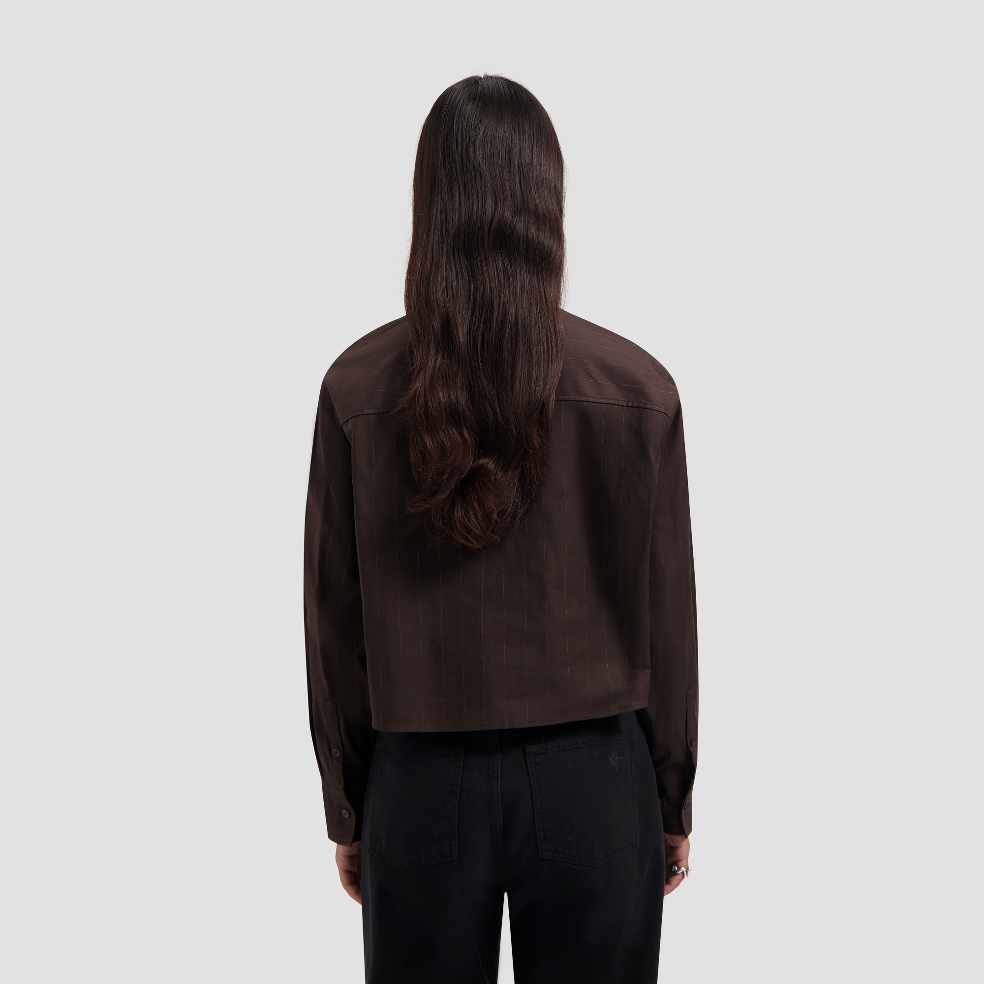 Pinstripe Cropped Shirt - Hot Fudge