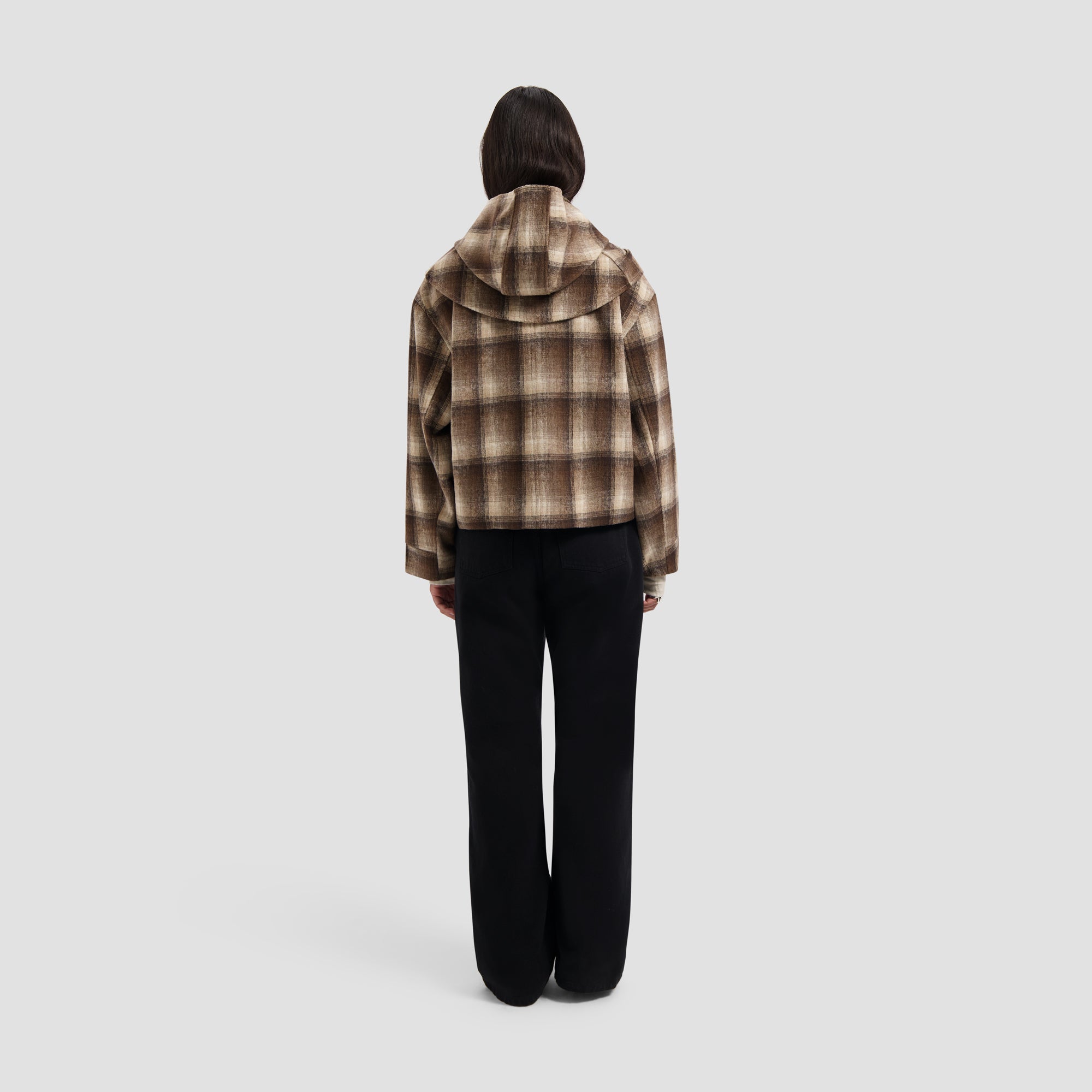 Checked Cropped Jacket - Hot Fudge