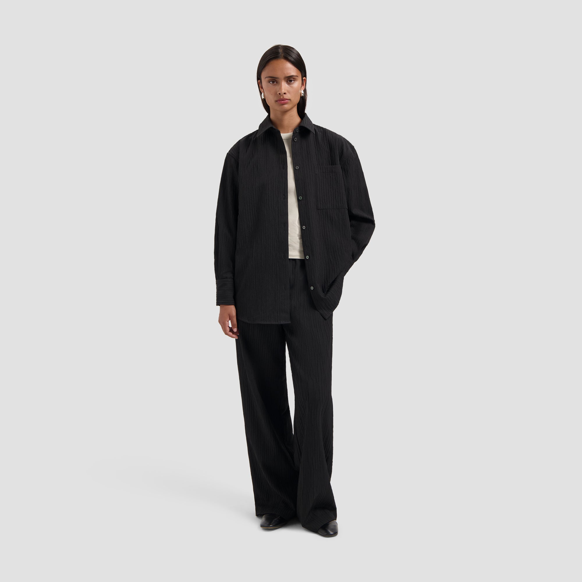 Textured Drapey Shirt - Black