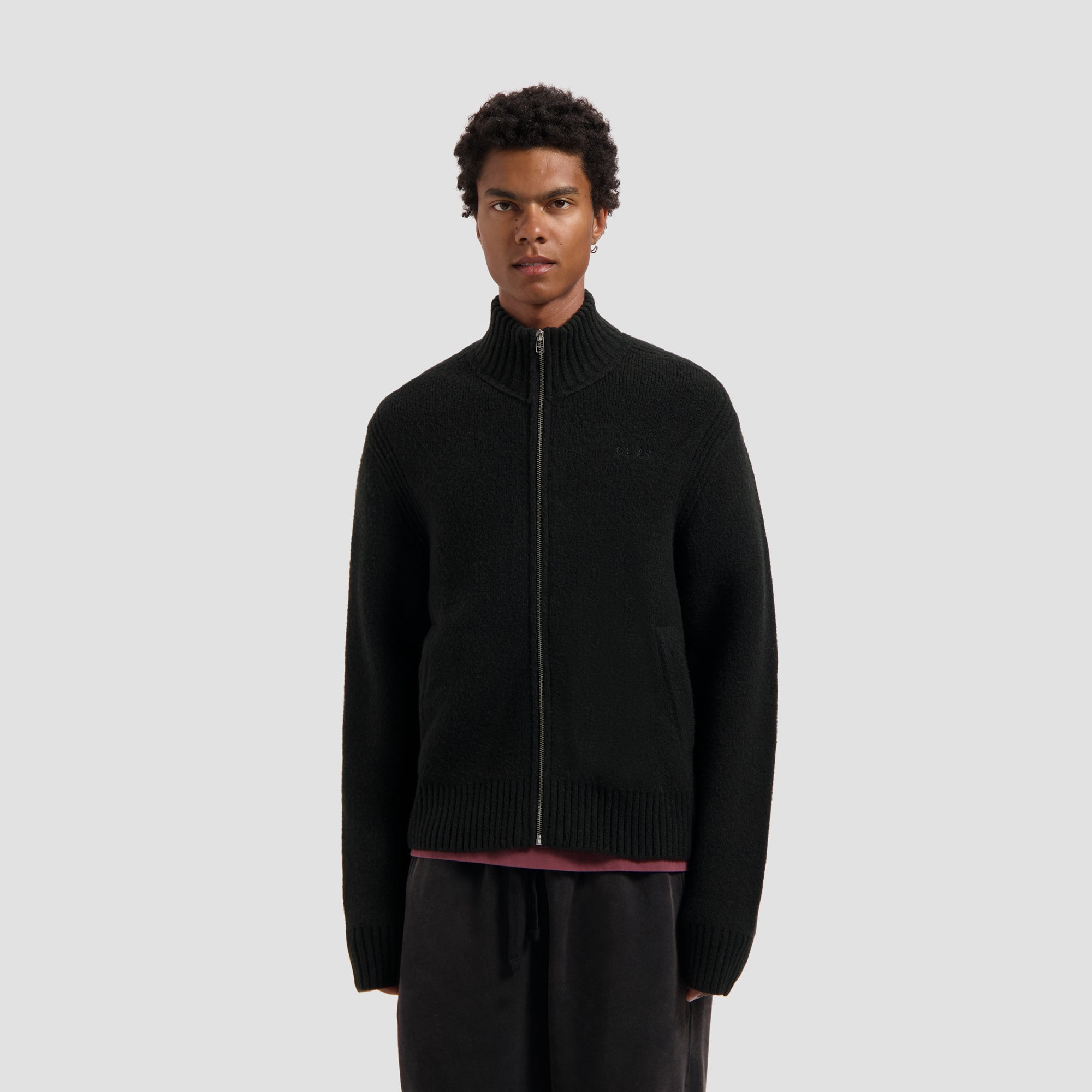 Zip Knitted Mock Neck - Black