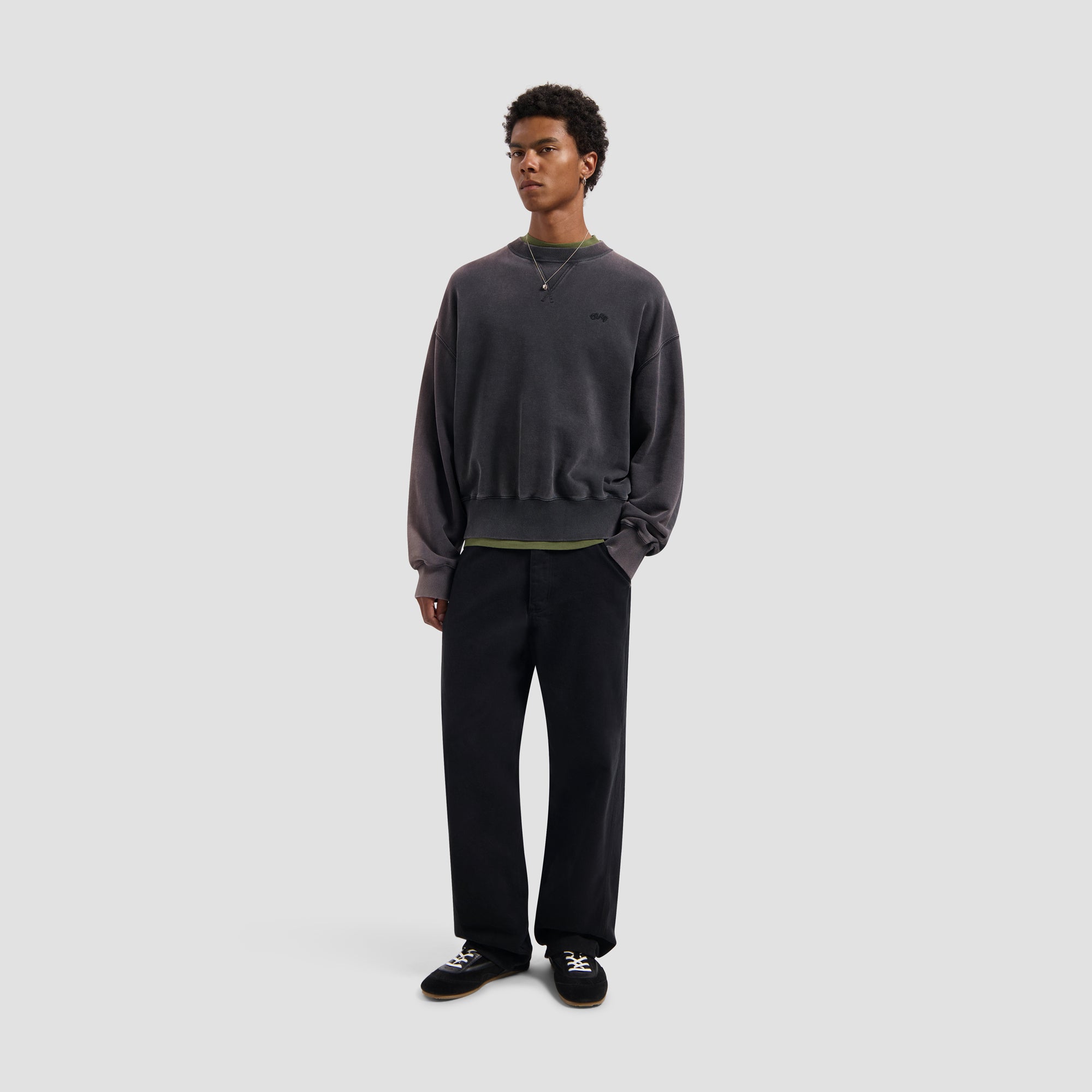 Washed Signature Boxy Crewneck - Charcoal