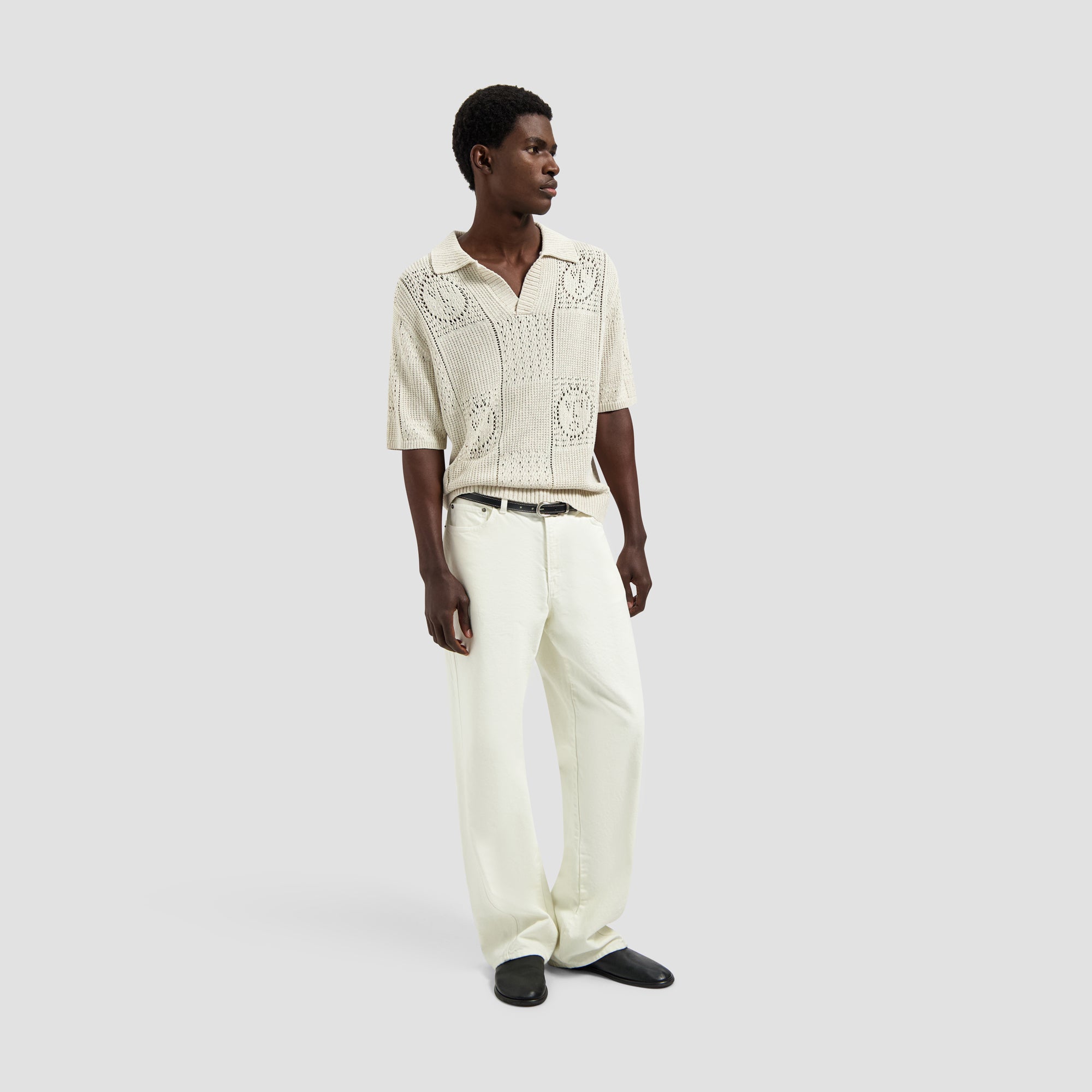 Face Logo Knit Polo - Off White
