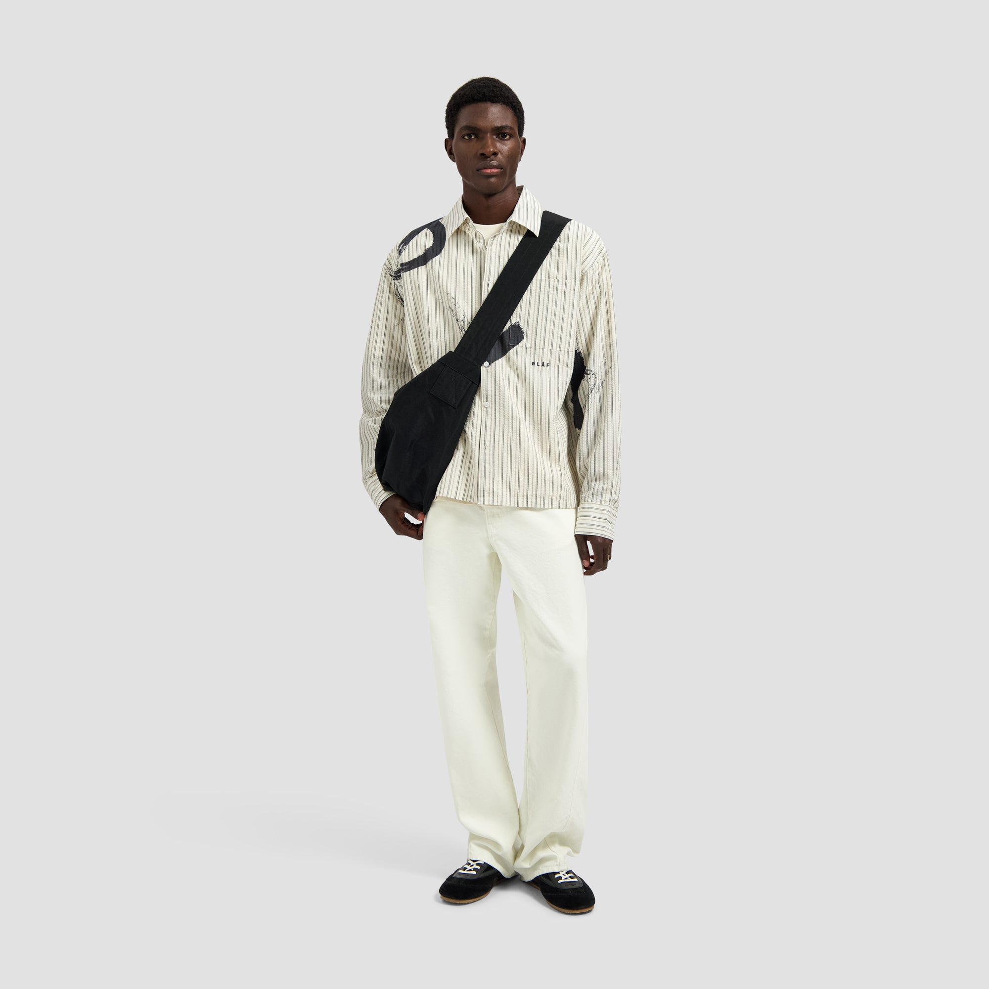 Brushstroke Logo Stripe LS Shirt - Charcoal/White