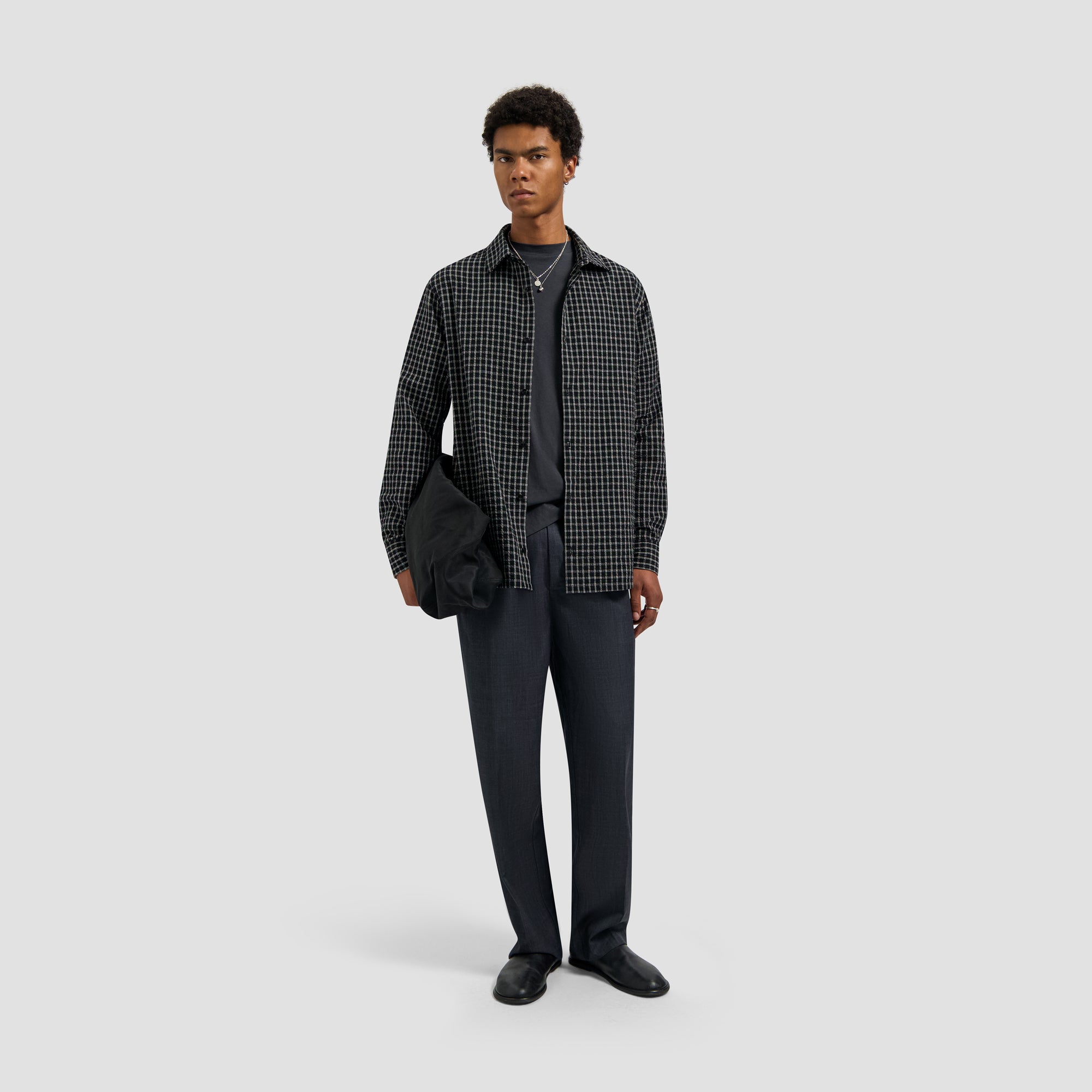 Checked Seersucker LS Shirt - Black