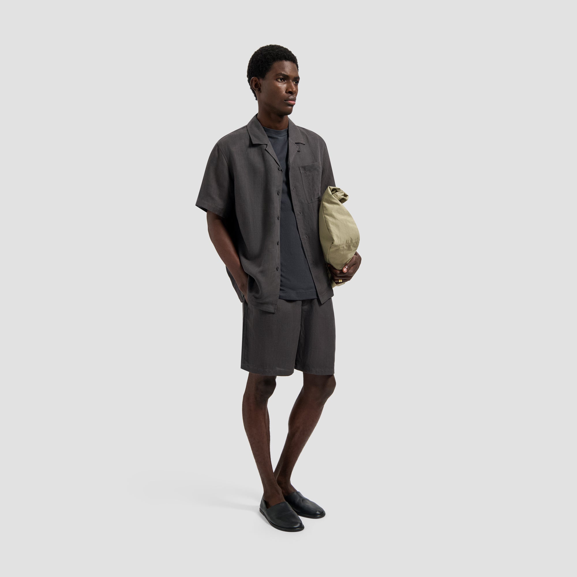 Linen Blend SS Shirt - Charcoal