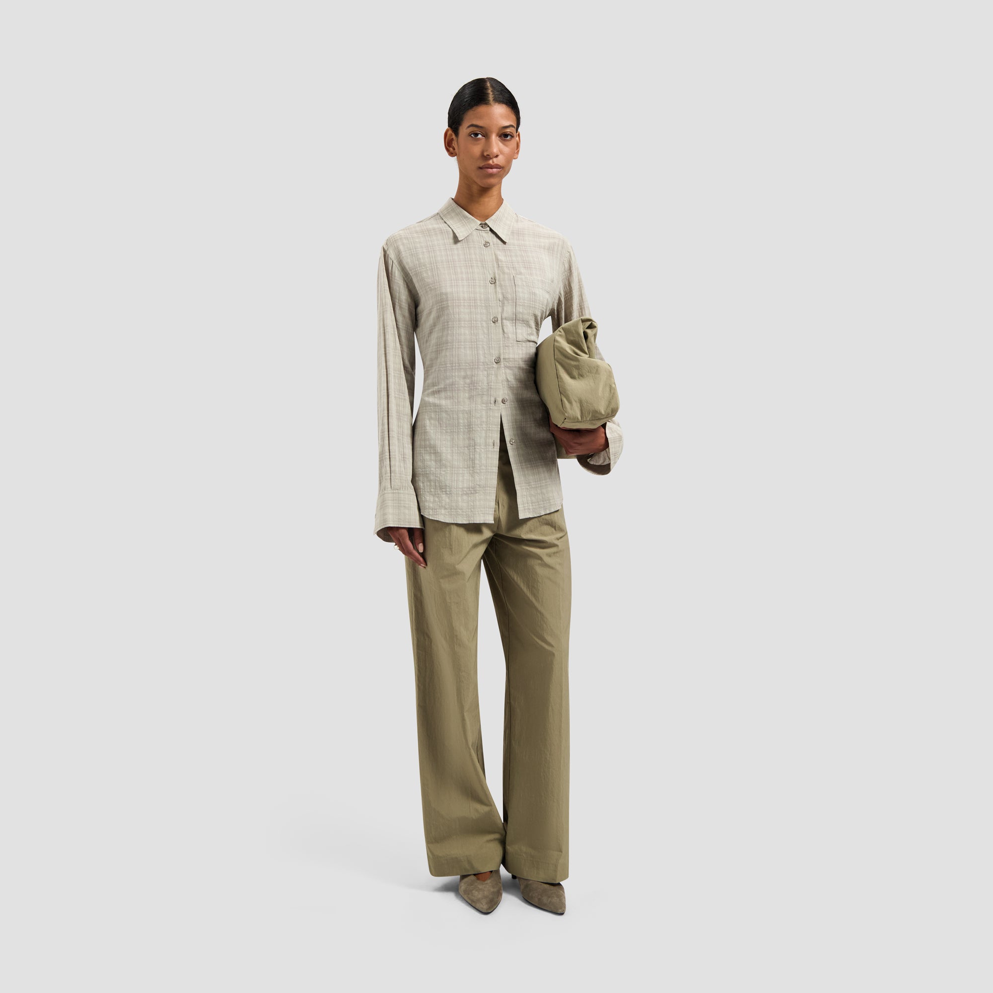 Checked Fitted Shirt - Cement