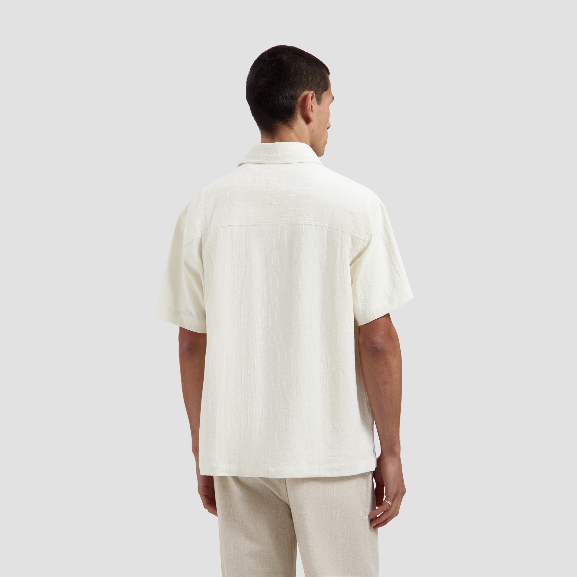 Textured Stripe Boxy SS Shirt - Off-White