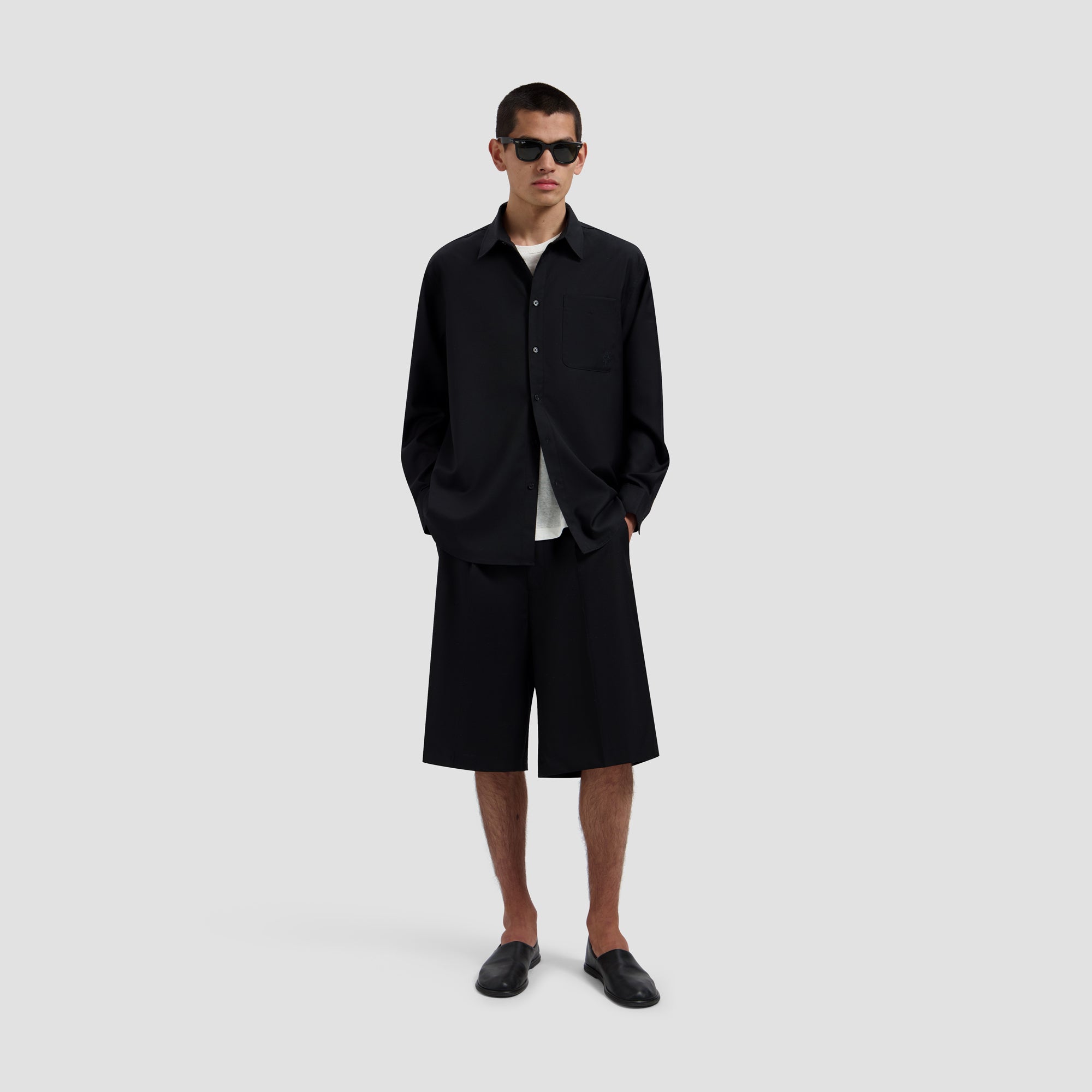 Tropical Wool Blend Shirt - Black
