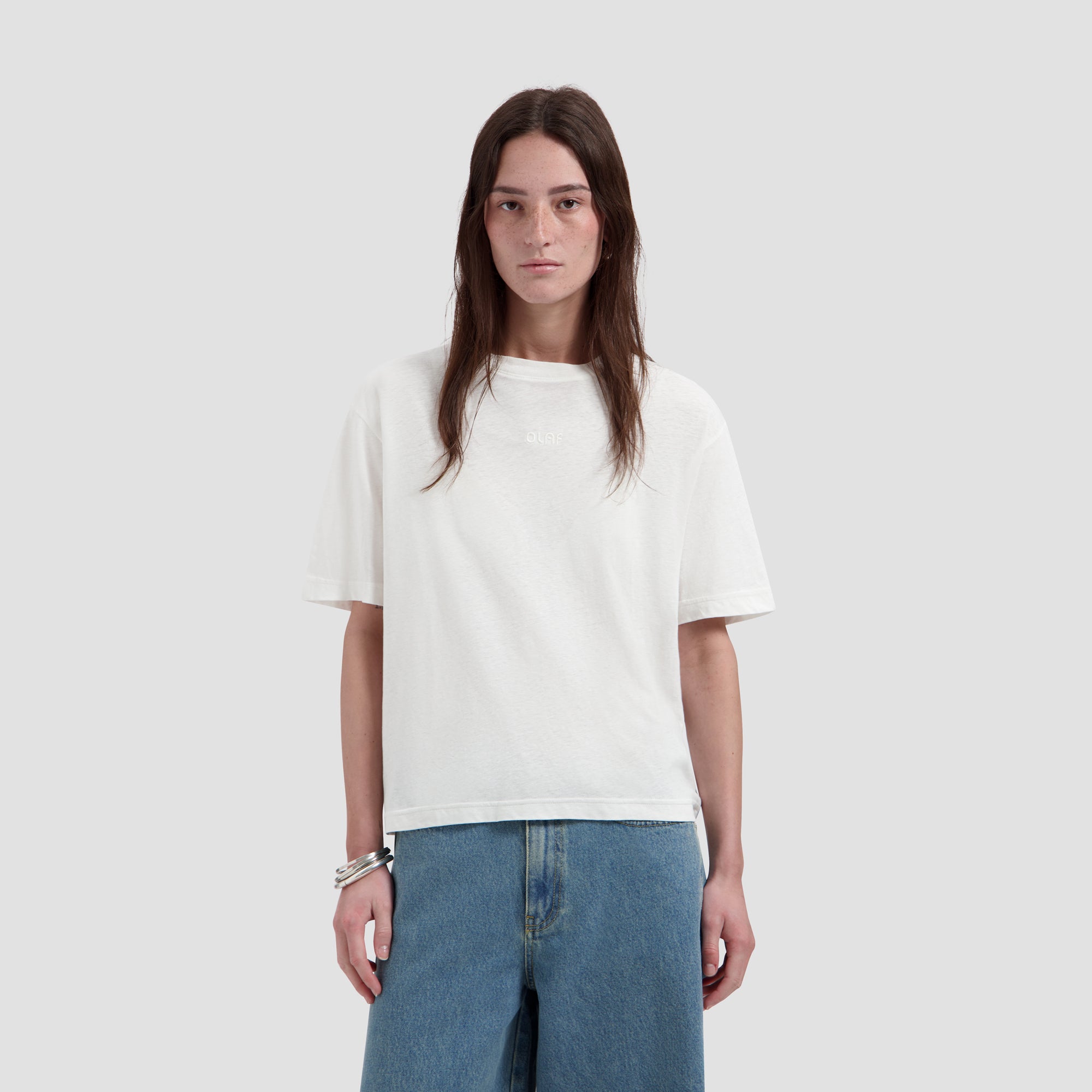 Retro Logo Linen Boxy Tee - Off-White