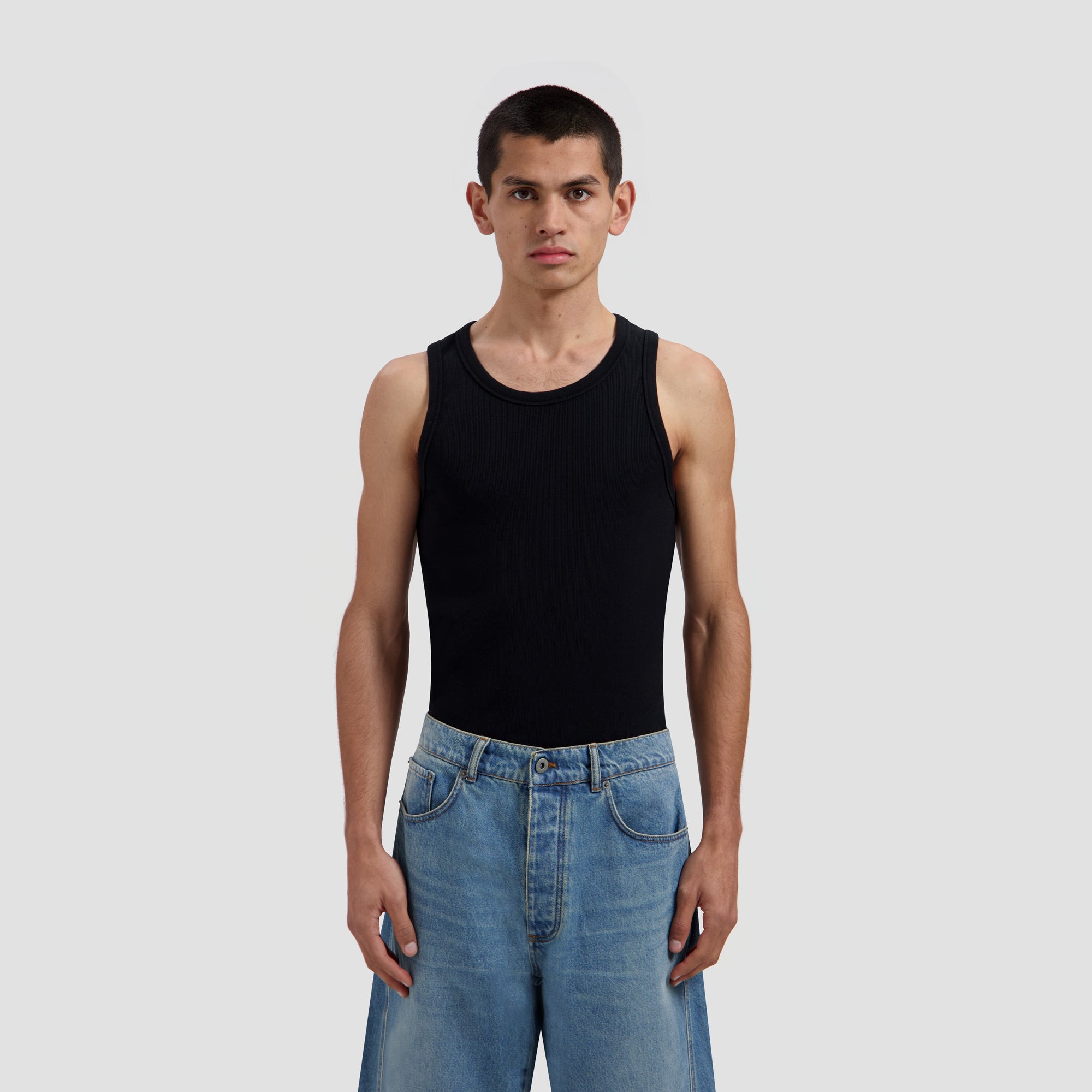 Essential Rib Tank Top - Black