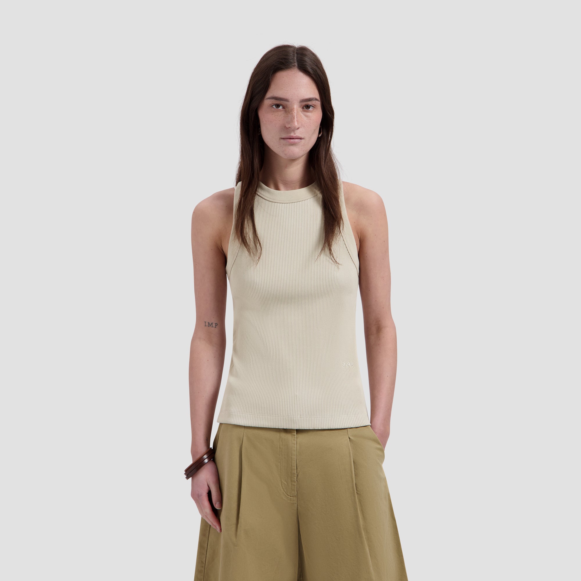 Retro Logo Rib Tank Top - Cement
