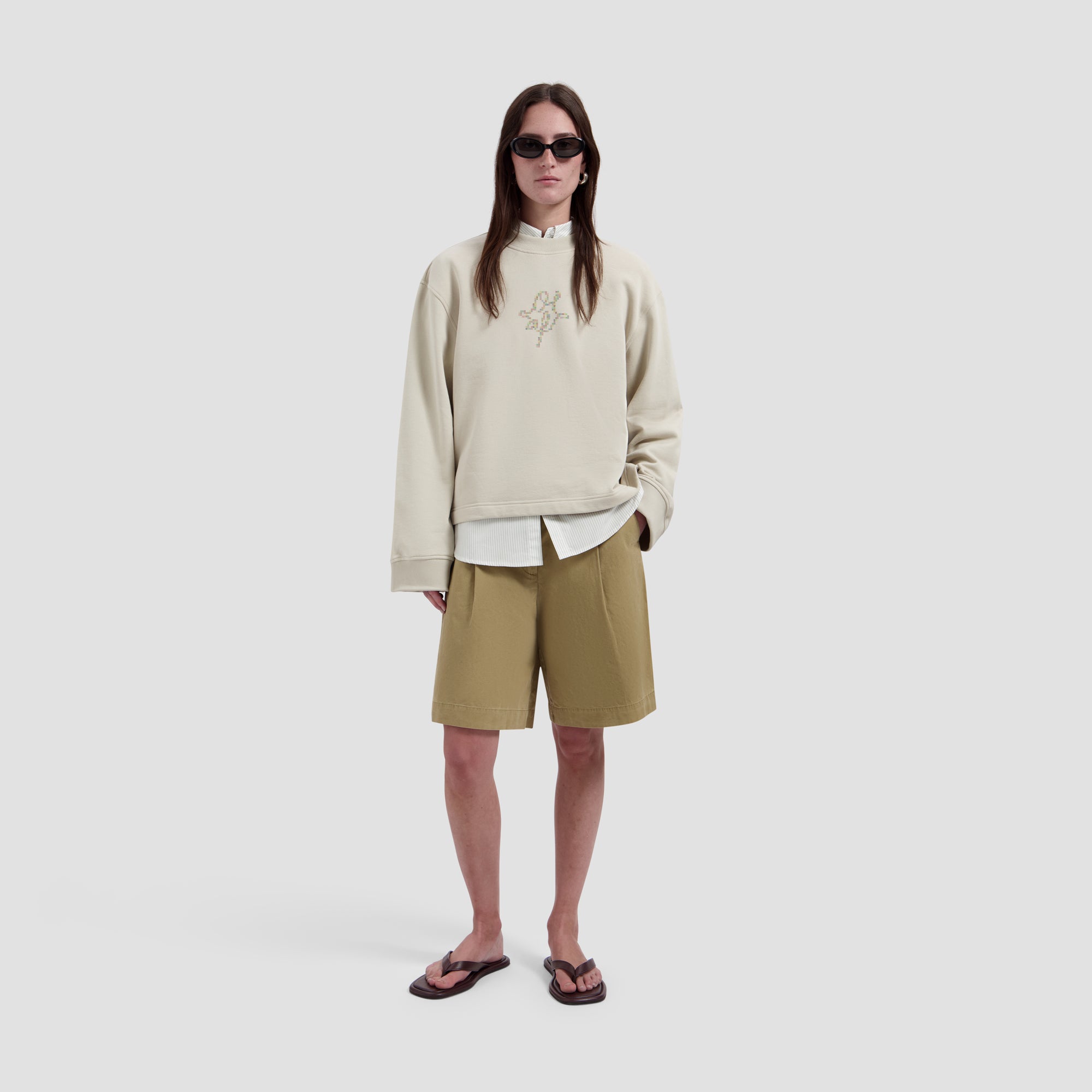 Dotted Monogram Crewneck - Cement