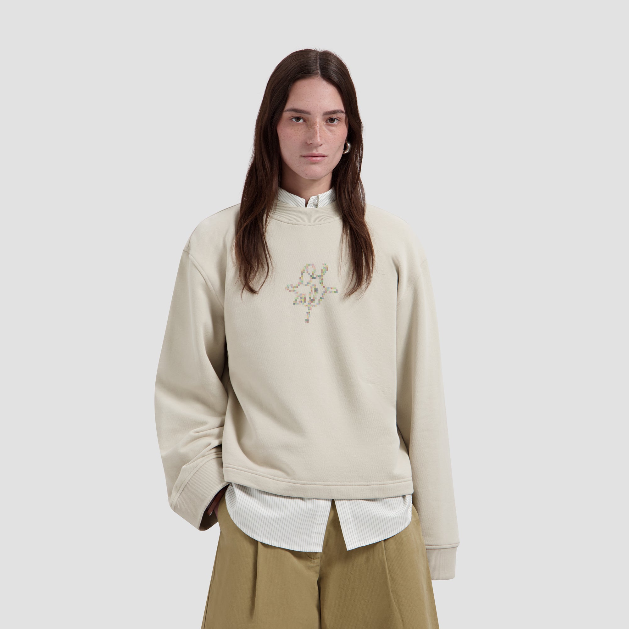Dotted Monogram Crewneck - Cement