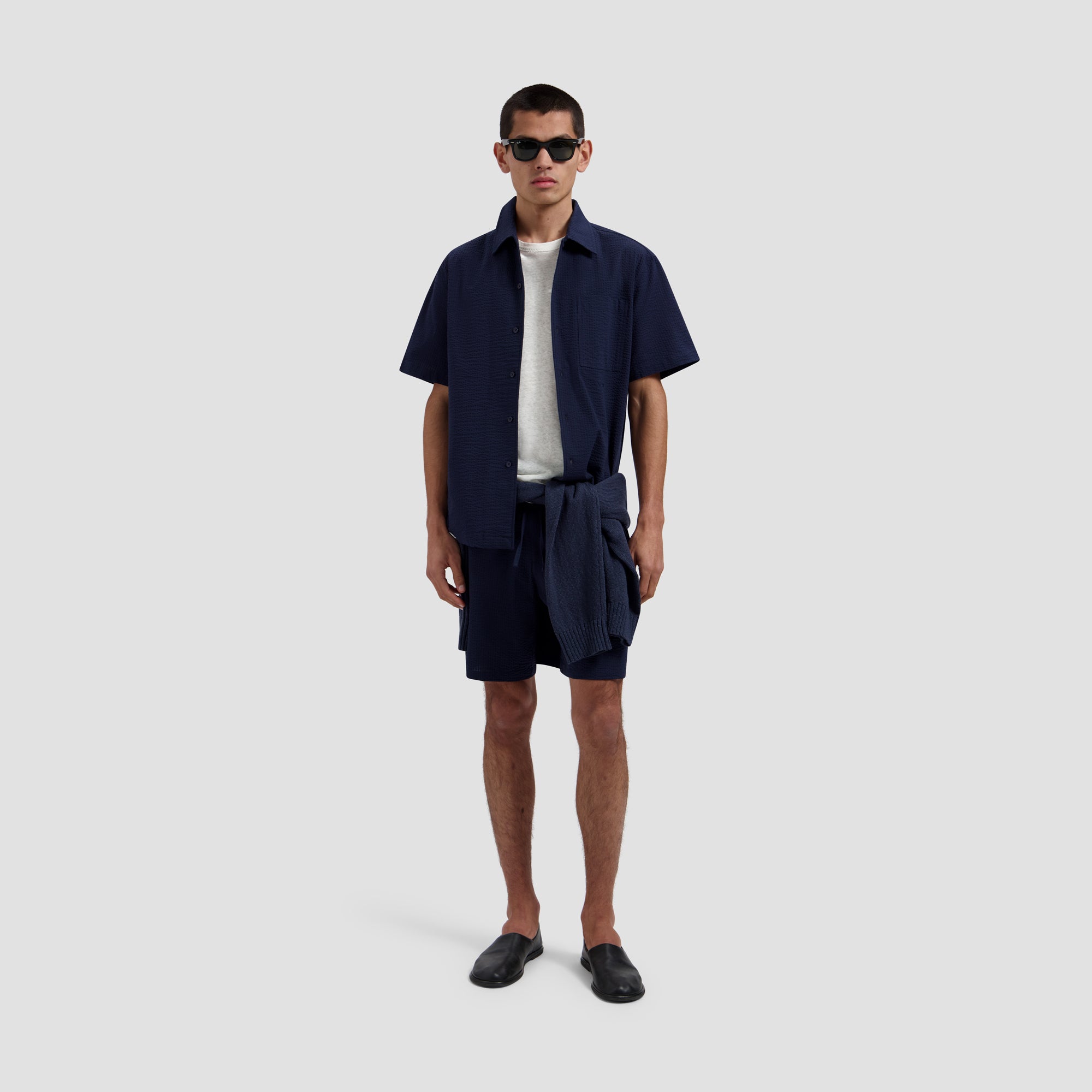 Seersucker Camp Shirt - Navy