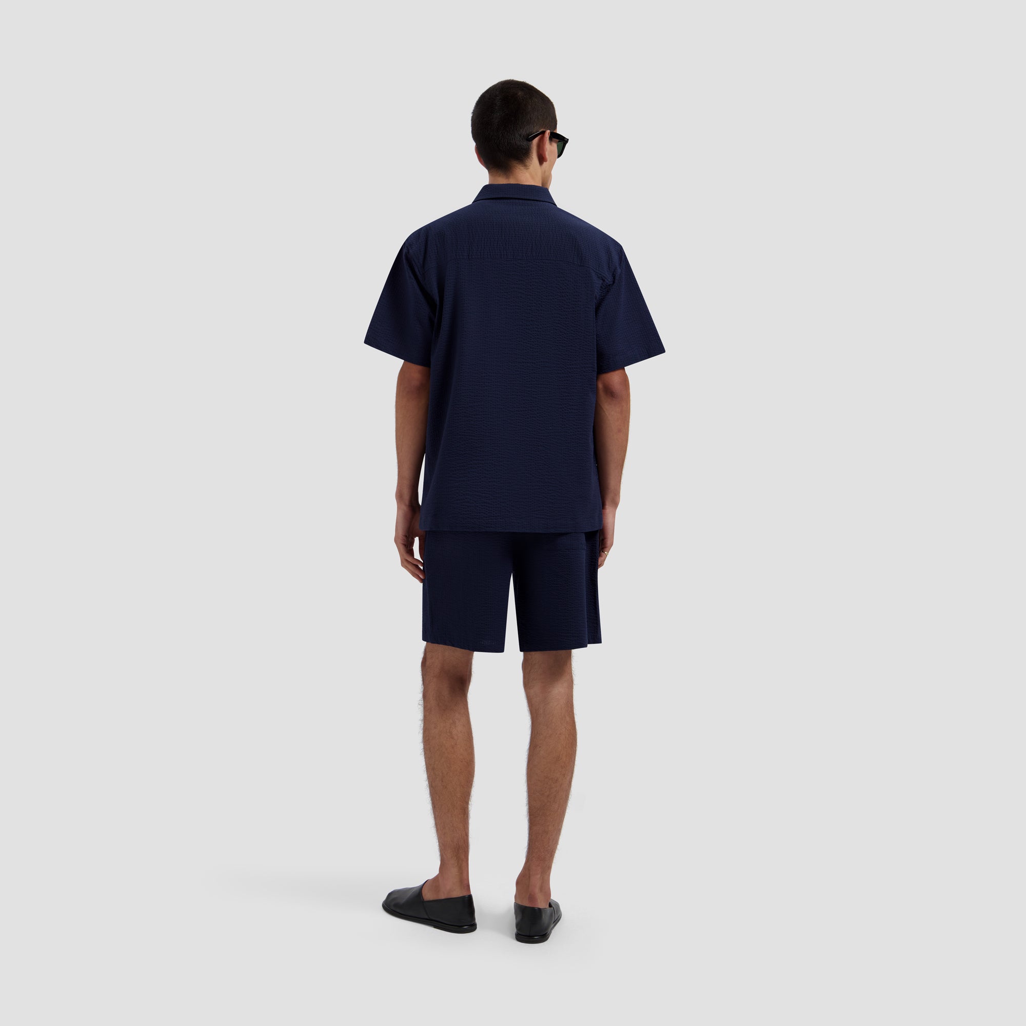 Seersucker Camp Shirt - Navy