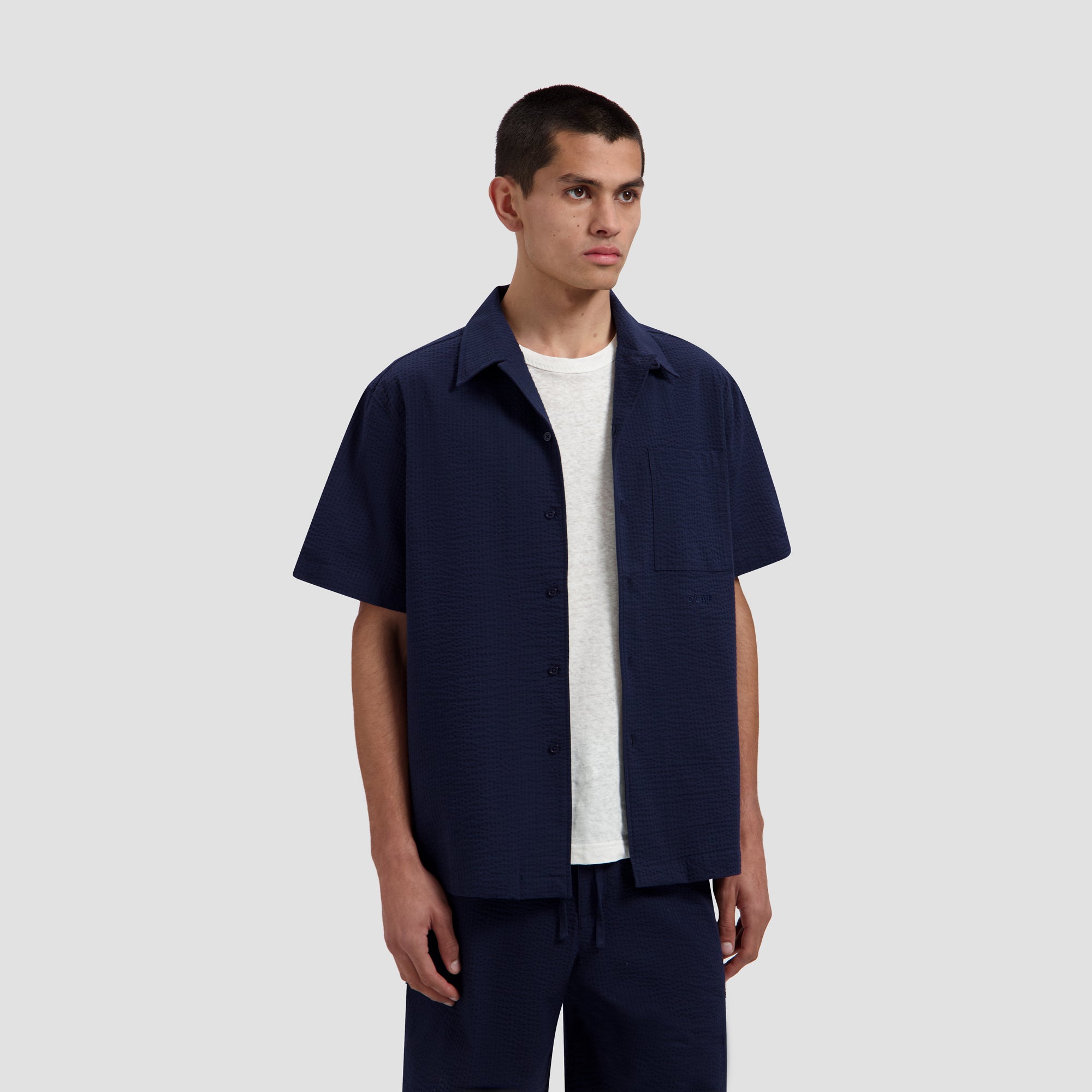 Seersucker Camp Shirt - Navy