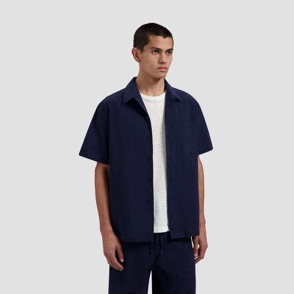 Seersucker Camp Shirt - Navy