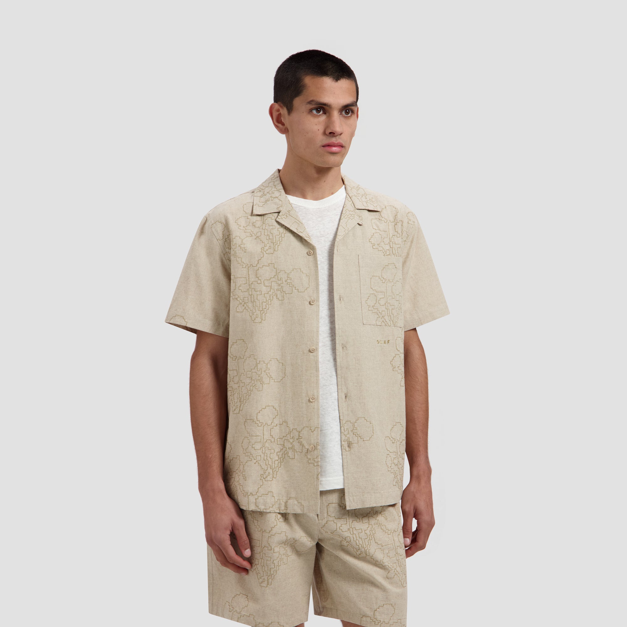 Embroidered Flower SS Shirt - Cement
