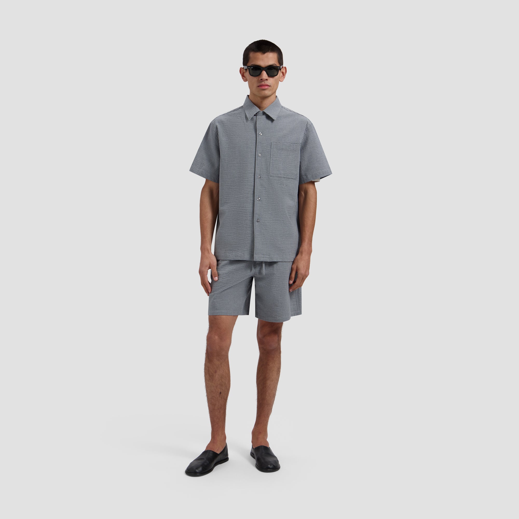 Seersucker Camp Shirt - Heather Grey
