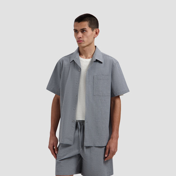 Seersucker Camp Shirt - Heather Grey