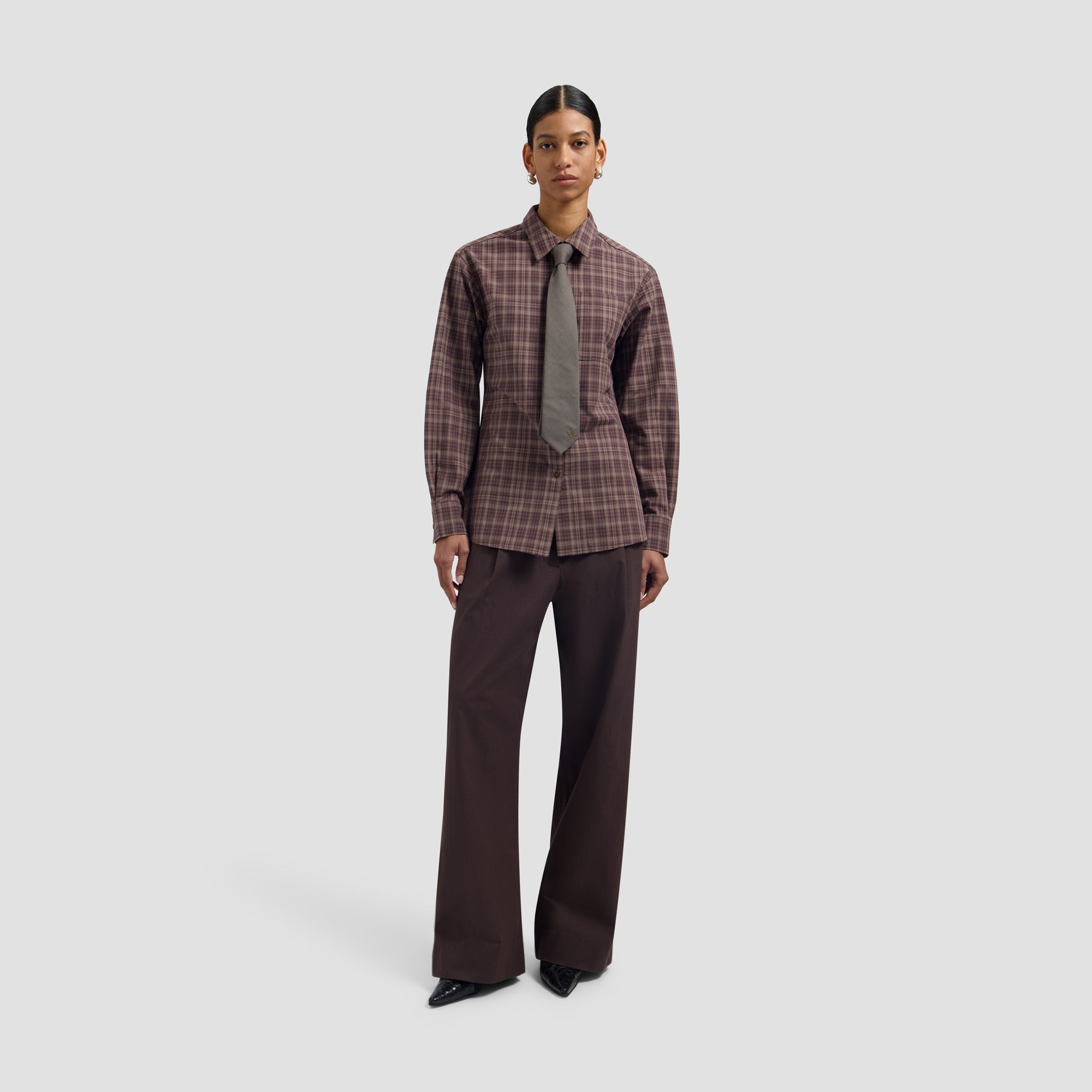 Checked Fitted Shirt - Chocolate Plum