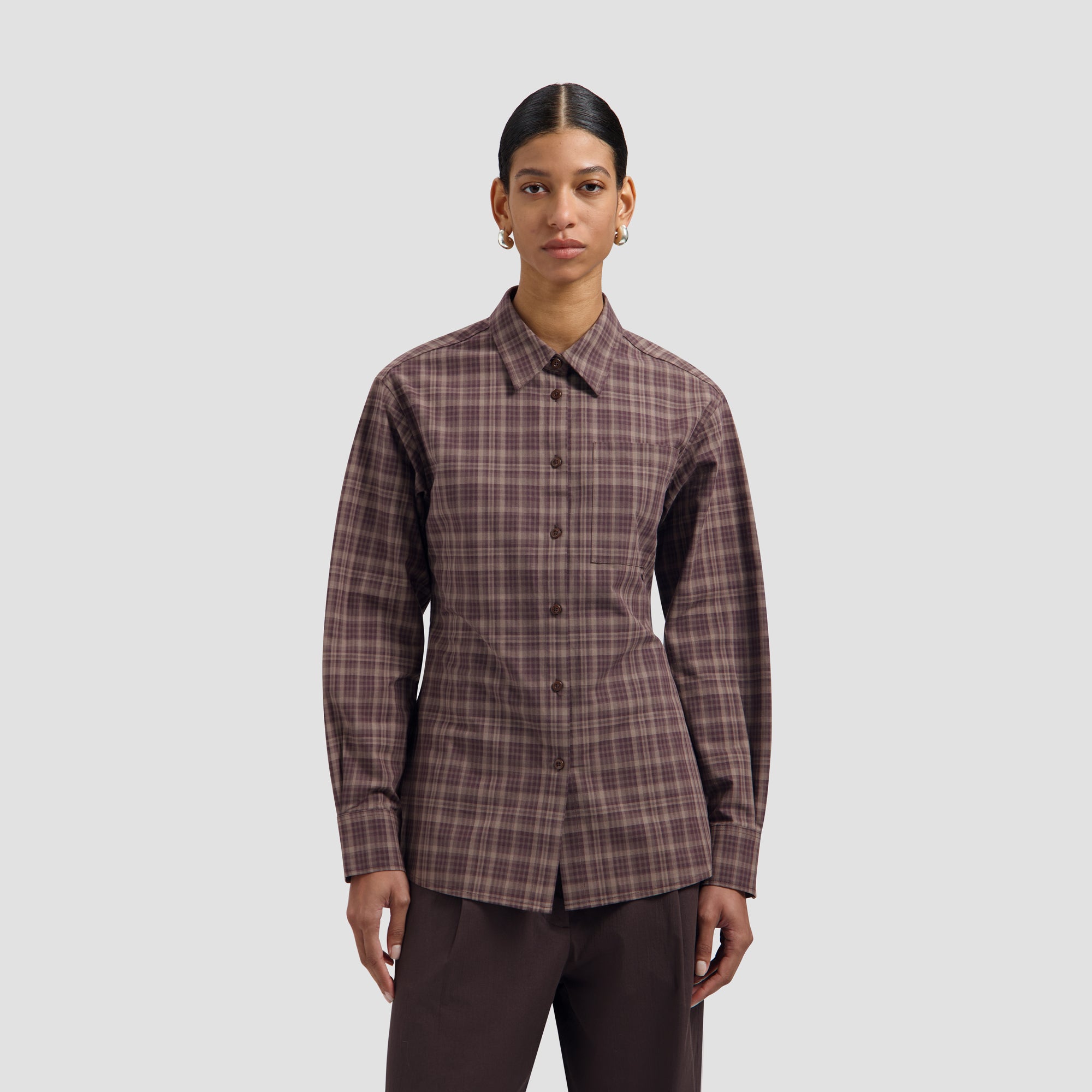Checked Fitted Shirt - Chocolate Plum