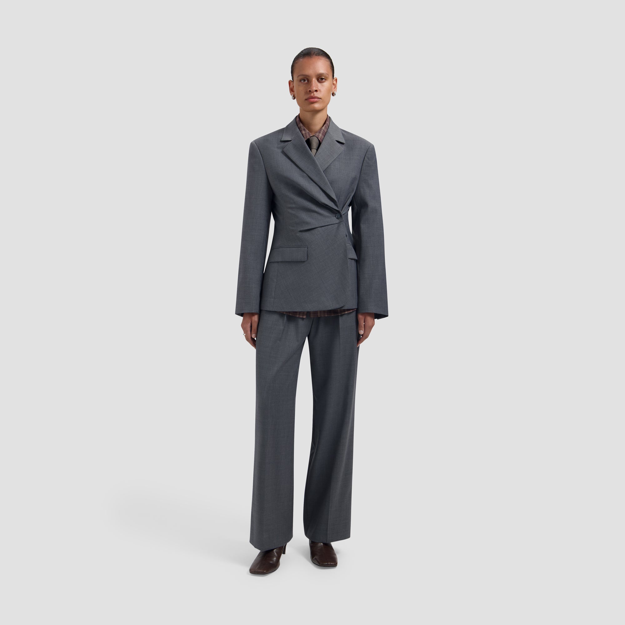 Wool Asymmetric Blazer - Sharkskin