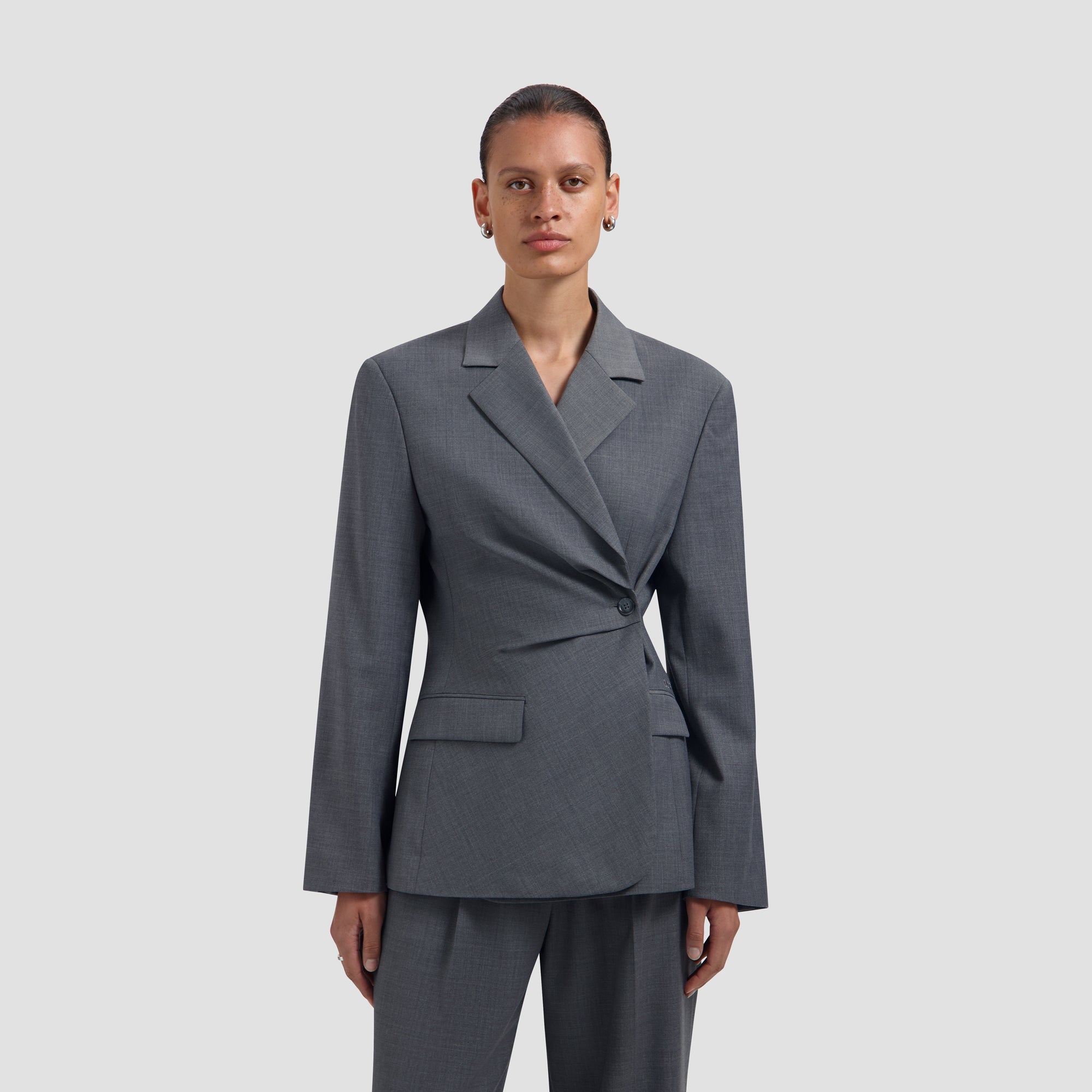Wool Asymmetric Blazer - Sharkskin