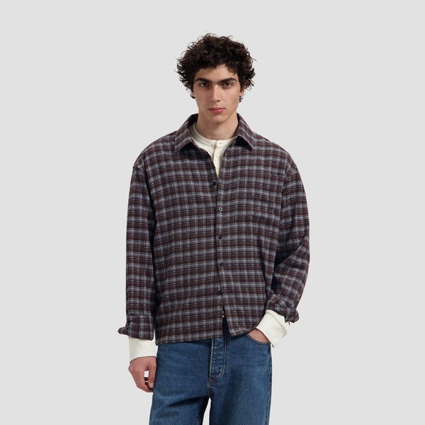 Flannel Boxy Shirt - Chocolate Plum/Windsurfer