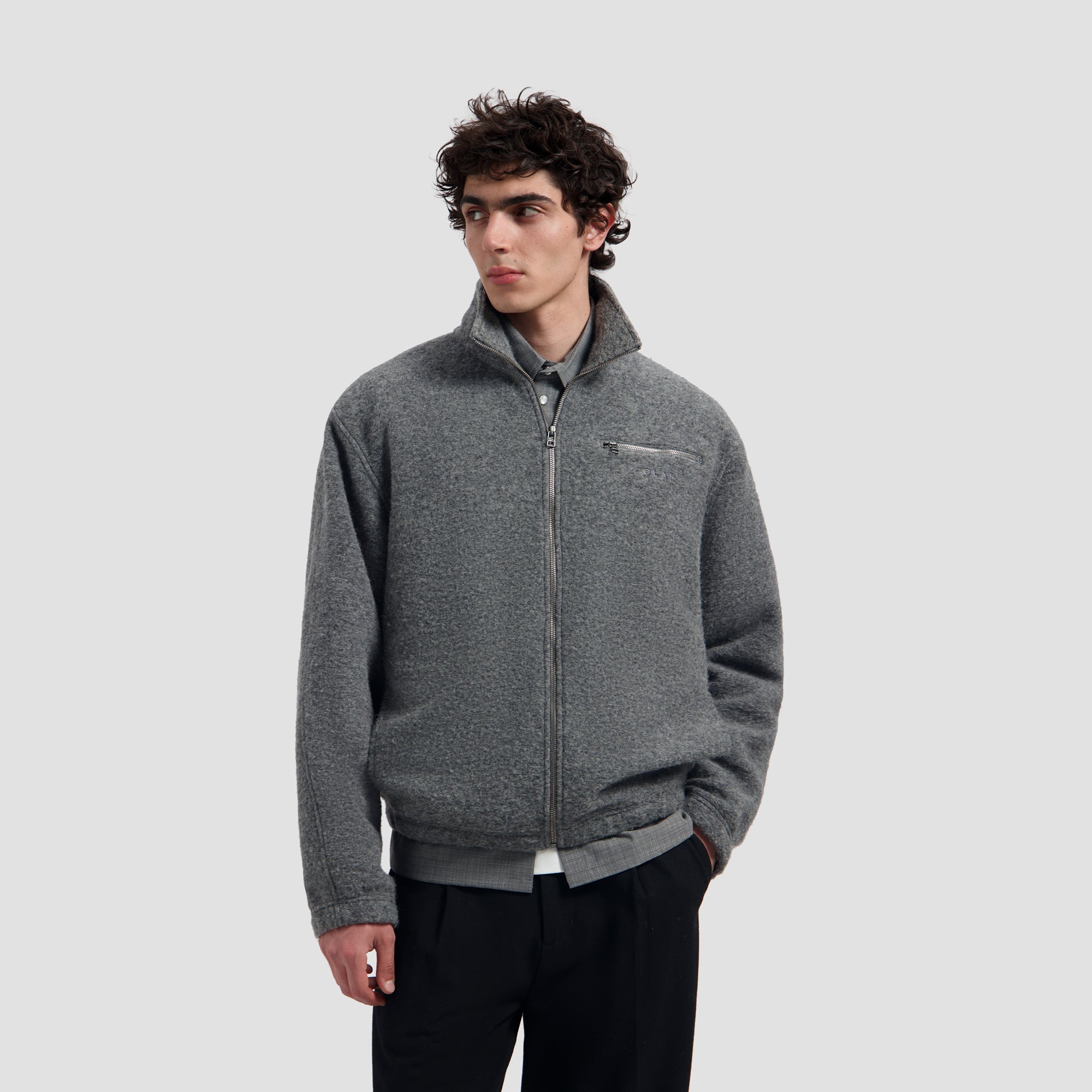 Wool Fleece Zip Jacket - Sharkskin