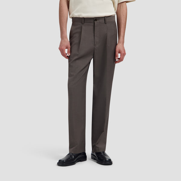 Regular Wool Pleated Pant - Chocolate Chip